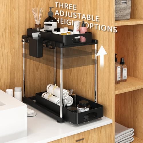 2-Tier Under Sink Organizer, Adjustable Kitchen & Bathroom Storage, Black