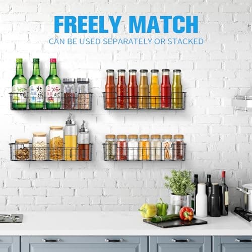 Wall-Mounted Spice Rack Organizer - 2-Pack Storage Shelf for Kitchen Cabinet Doors, Black