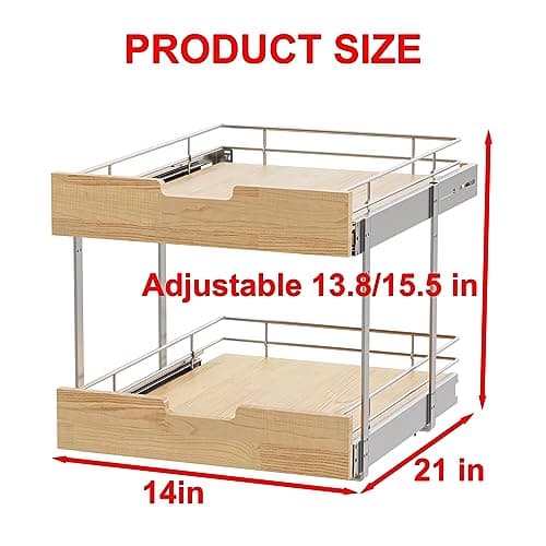 Heavy-Duty Pull Out Cabinet Organizer for Kitchen, Pantry, and Bathroom 14"x21"