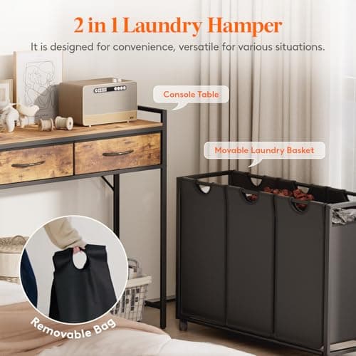 Lifewit Large Rolling Laundry Sorter with Shelf & Drawers, Rustic Brown and Black