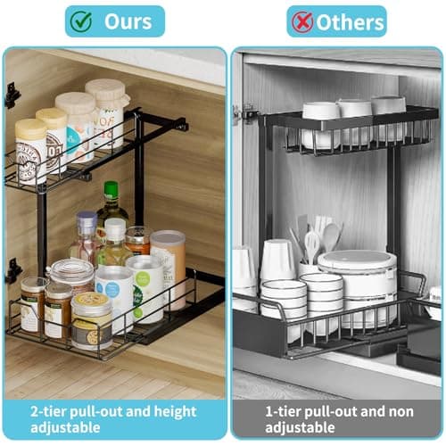 2-Pack Under Sink Organizer: Adjustable Height Kitchen Bathroom Cabinet Storage
