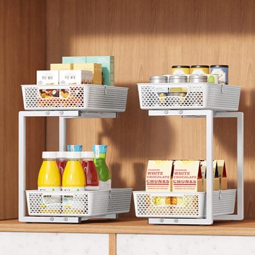 Sotfamily 2-Pack White Under Sink & Kitchen Cabinet Organizer