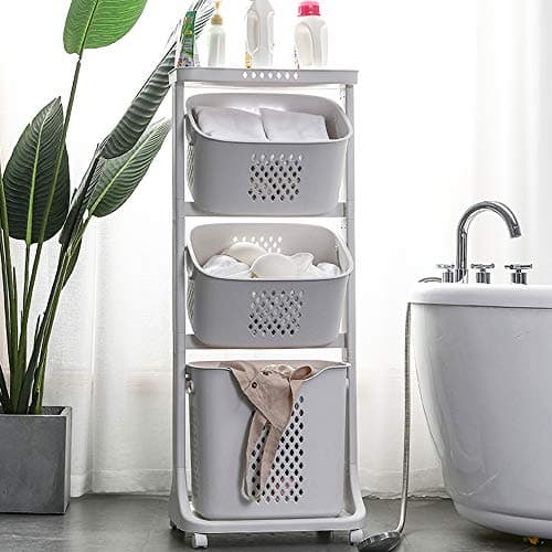 Manskskim 3-Layer Laundry Basket with Wheels for Bathroom Storage