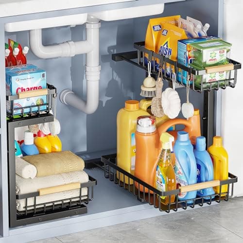 2 sets of adjustable pull-out under-sink organisers for kitchen and bathroom