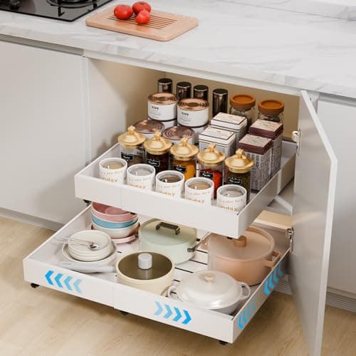 Heavy Duty Roll Out Cabinet Organizer, 16.5" Deep, White, Expandable Drawers