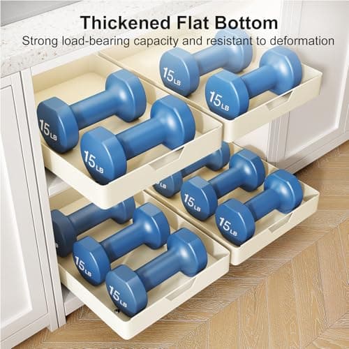 Adhesive Pull Out Cabinet Organizer for Kitchen, Bathroom, Pantry - Cream White - 13.8 W x 21 D - No Drill Slide Out Drawers