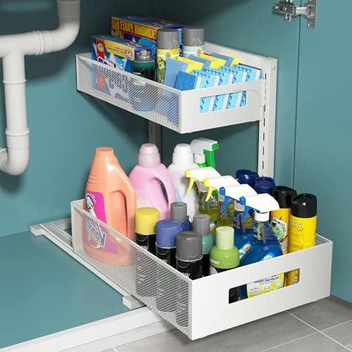 2-Tier Metal Under Sink Organizer, Slide Out Cabinet Storage, Black