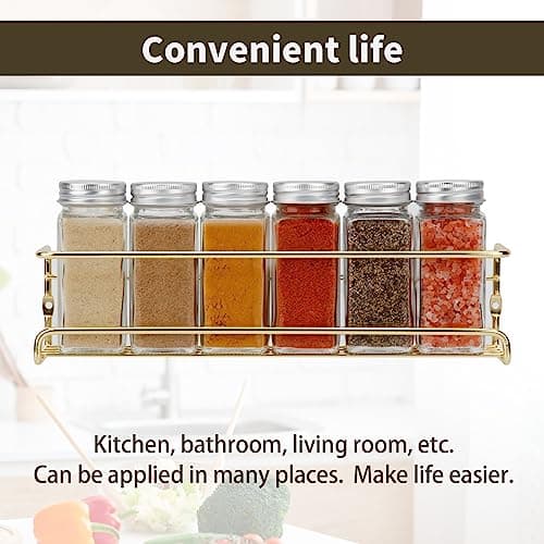 2 Pack Gold Self-Adhesive Metal Spice Racks for Fridge Doors & Kitchens