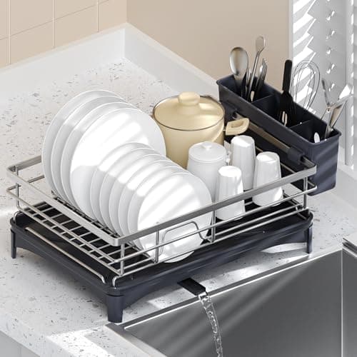 Stainless Steel Kitchen Drying Rack with Drainer and Cutlery Holder