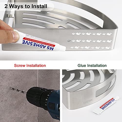 NearMoon No Drill 304 Stainless Steel Shower Organizer 2 Hook Pack