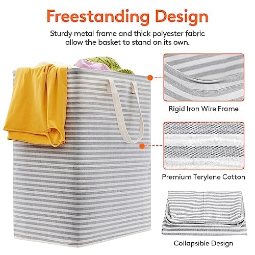 Large Collapsible Laundry Baskets with Carry Handles for Adults - 2 Pack - Grey - 2 x 80L