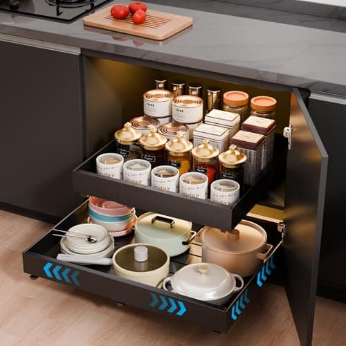 Heavy Duty Roll Out Cabinet Organizer, 16.5" Deep, White, Expandable Drawers