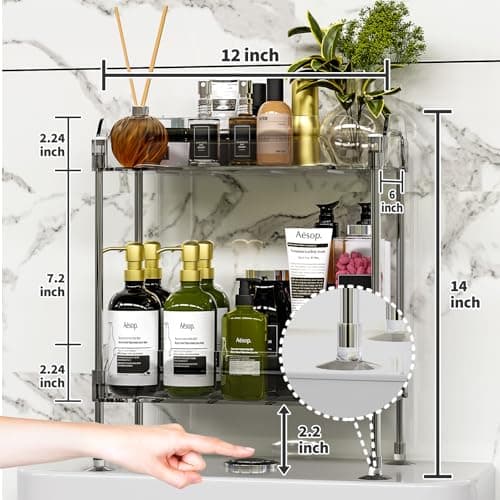 Over Toilet 2-Tier Acrylic Bathroom Organizer - No Drill Installation for Space Saving