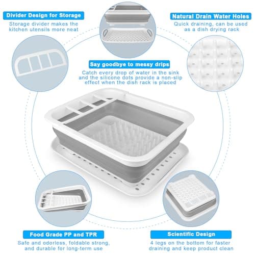 Portable Collapsible Dish Drying Rack with Drainboard for Kitchen Sink RV Accessories