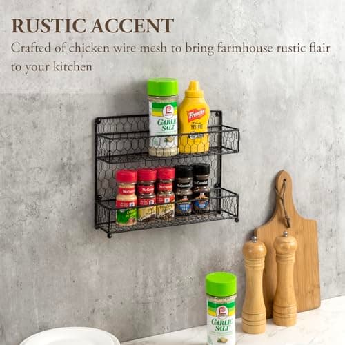 MyGift® Black Farmhouse Metal Spice Rack - Wall or Countertop 2-Tier Organizer