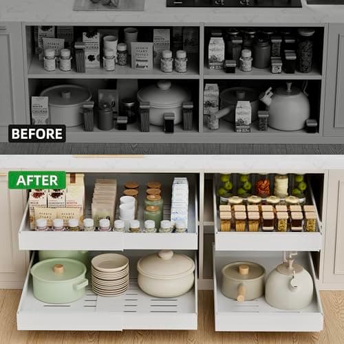 4 Pack 21'' Deep Cabinet Pull Out Drawers with Adhesive Nano Film Organizer