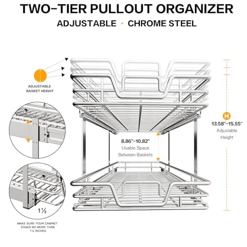 2-Tier Kitchen Cabinet Organizer in Multiple Sizes