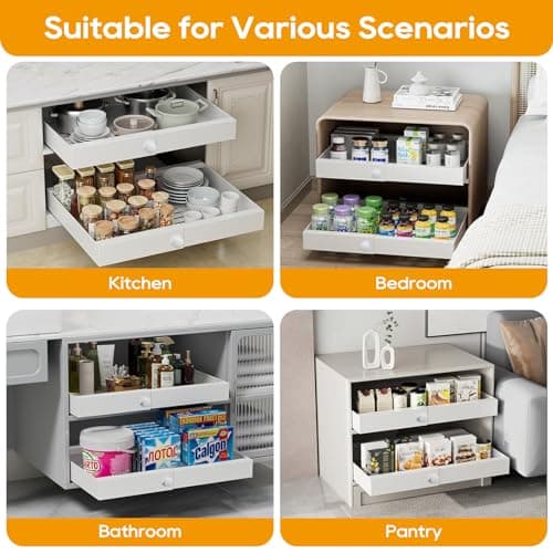 Expandable Cabinet Organizer with Adhesive Nano Film - White