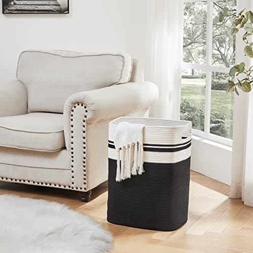 OIAHOMY Tall Cotton Laundry Hamper with Handles-16x13x22in Black