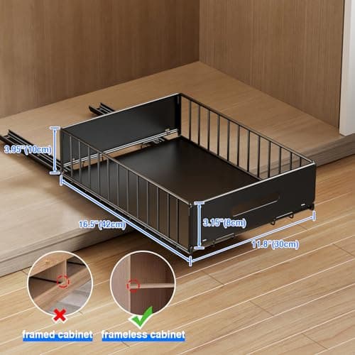 2 Pack Heavy Duty Cabinet Organizer, Slide Out Drawers (16.5"x11.8"x3.94"-Black)