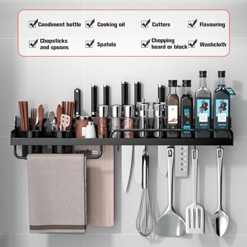 Space-Saving Hanging Spice & Pot Rack with Hooks, Kitchen Utensil Organizer