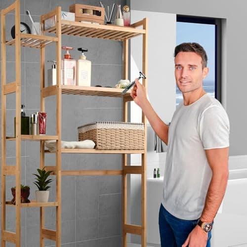 Sturdy Mystara Bamboo Over Toilet Storage Cabinet, Maximize Space, Easy Assembly
