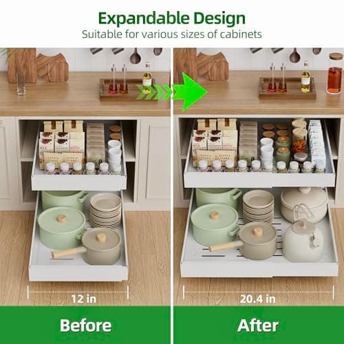 4 Pack 21'' Deep Cabinet Pull Out Drawers with Adhesive Nano Film Organizer