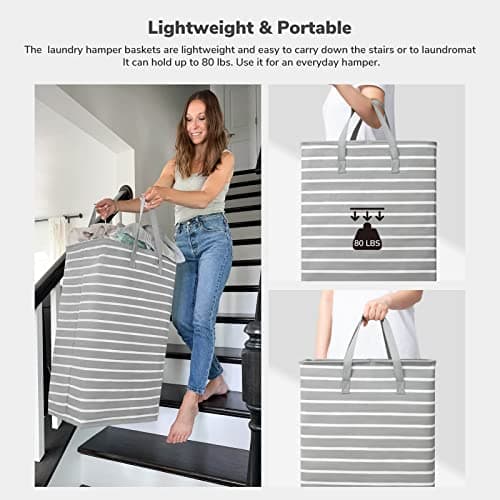 Goodpick 90L Large Tall Laundry Basket Organizer 2-Pack Storage Baskets for Dirty Clothes & Baby Laundry in Grey