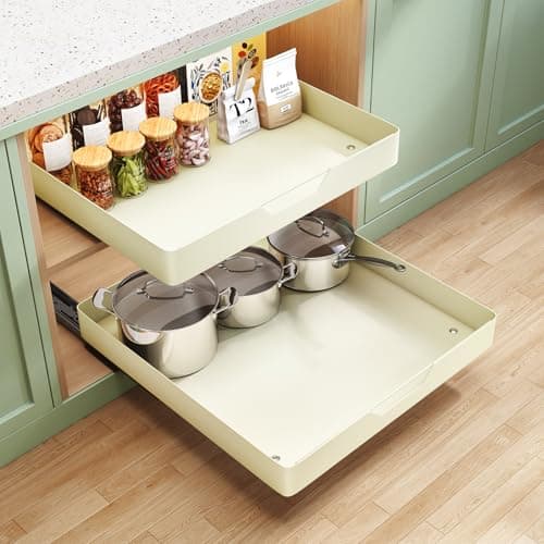 Pull Out Cabinet Organizer for Kitchen Cabinets, 21 inch Deep, No Drill Adhesive Drawers