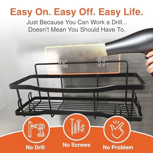 Athena Silken Black 4 Set No-Drill Rustproof Shower Caddy, 40LB Capacity