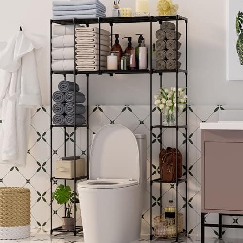 PPN Premium Over-The-Toilet Storage Cabinet for Small Spaces Black Towel Shelf Accessories