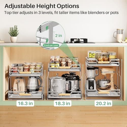 Pull-Out Cabinet Organizer for Pots and Pans - Heavy Duty 2 Tier Sliding Shelves (23 W X 21 D)