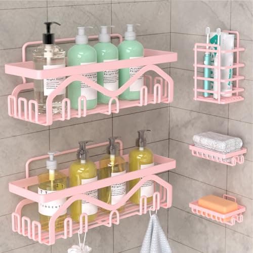 Coraje 5-Pack Adhesive Shower Organizer, Large Capacity, Rustproof (Black)