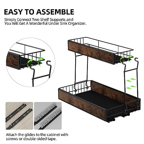 Under Sink Slide Out Organizer for Bathroom or Kitchen Storage, Black