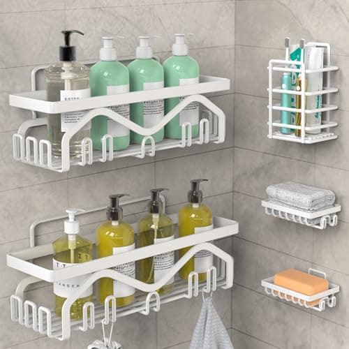 Coraje 5-Pack Adhesive Shower Organizer, Large Capacity, Rustproof (Black)