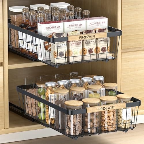 Slide Out Drawer Organizers 2 Pack for Kitchen Cabinets, Bathroom, Living Room Clutter Cleanup (15.7 x 11 x 3.7″)