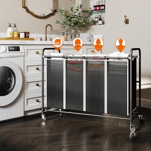 ROMOON 4-Section Heavy Duty Laundry Sorter with Wheels