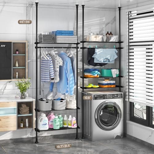 Adjustable 4-Tier Over Toilet Bathroom Organizer Rack in Metal Black