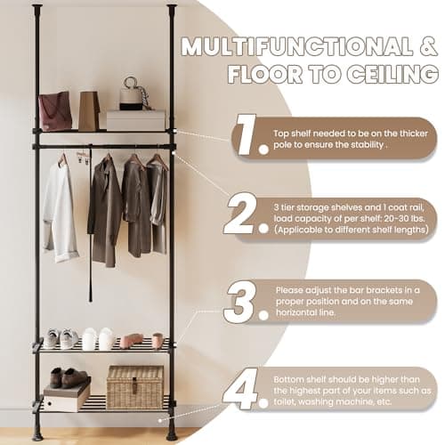 Adjustable 4-Tier Over Toilet Bathroom Organizer Rack in Metal Black
