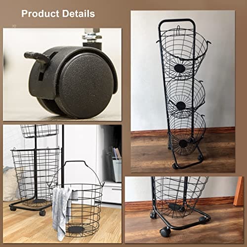 3-Tier Rolling Lockable Laundry Trolley with Metal Storage Shelf