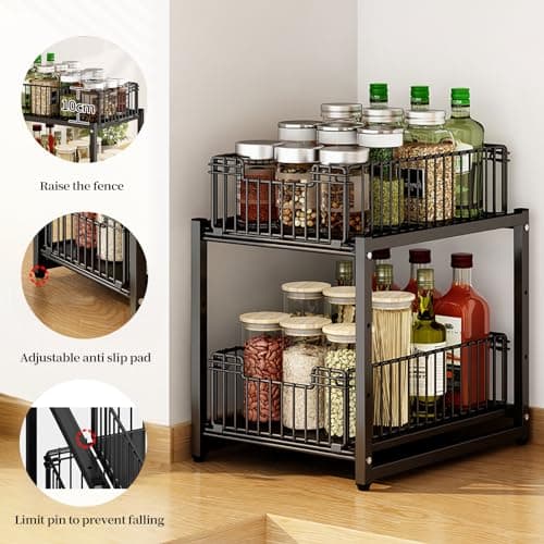 2-Tier Pull Out Kitchen Bathroom Organizer, Under Sink Storage Shelves (1 Pack)