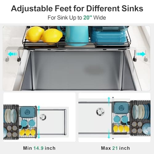 GSlife Expandable 2-in-1 Dish Drying Rack with Drainboard, Black