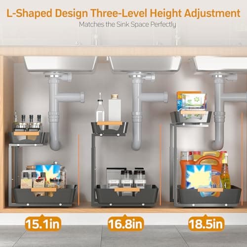 2-Tier Under Sink Organizer with Sliding Shelf for Kitchen and Bathroom