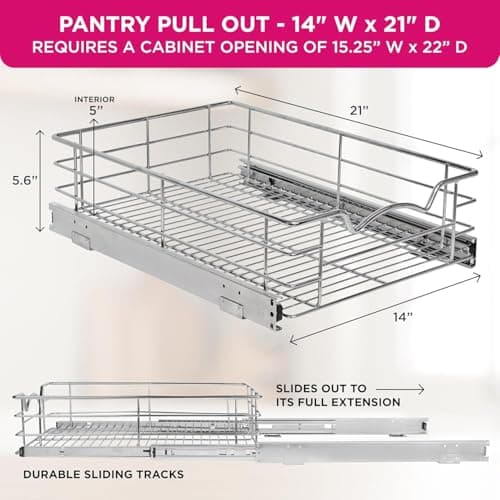 HOLDN' STORAGE Heavy-Duty Pantry Cabinet Organizer - Lifetime Warranty, 14" x 21" x 5" Anti-RustChrome
