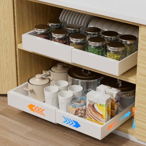 Expandable Pull-Out Cabinet Organizer, 12.6"-20.5" Deep, White Kitchen Pantry & Bathroom Storage
