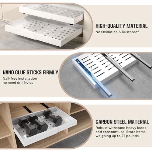 2 Pack Expandable Cabinet Organizer, White, 16.5" Deep