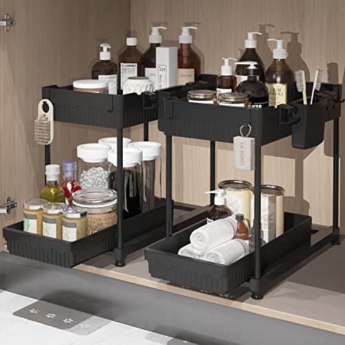 Black 3-Pack Under Sink Organizers with Sliding 2-Tier Bathroom Storage