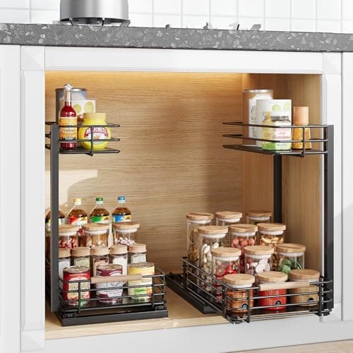 Nieifi Black Under Sink Cabinet Organizer, 2 Pack Pull-Out Shelves, Kitchen Storage