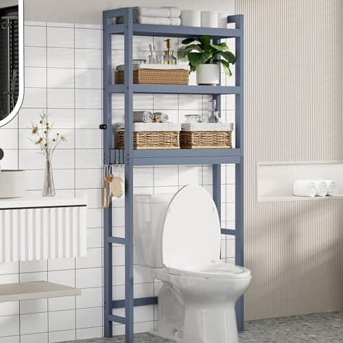 Smiry 3-Tier Bamboo Over Toilet Organizer, Space-Saving Hook Storage, Black