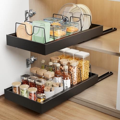 2 Pack Black Adhesive Pull Out Cabinet Organizer for Kitchen, Cupboard & Pantry